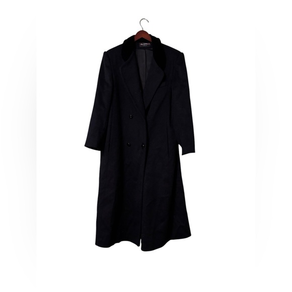 Vintage Alorna Black Velvet Wool Trench Coat- Fits like Large/XL USA - Picture 1 of 7